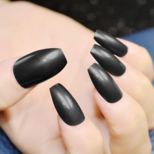 Black Ballerina Nail Tips Full Nails Coffin Shape Artificial Fake Nail Tip Salon Decorated Flat Shape Fake Nail