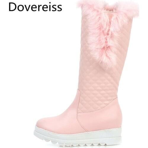 Dovereiss Fashion Female boots Winter Elegant new sexy pink white consice Zipper Wedges Block heels Over the knee boots 43