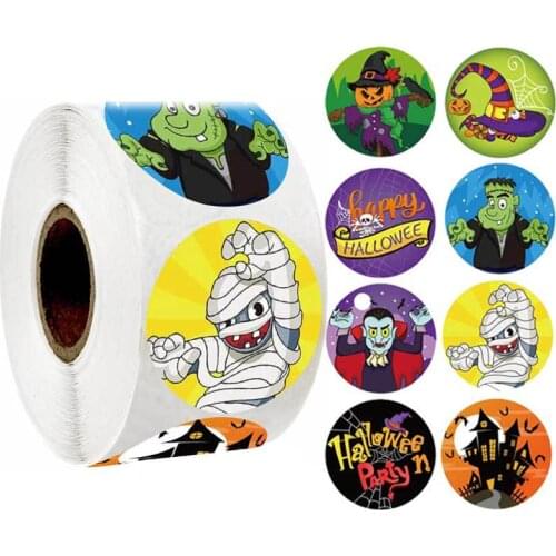 Halloween Roll Stickers Pumpkin Self Adhesive Label Trick or Treat Goodie Bag Stuffer Filler Gift Packaging Sealing Crafts