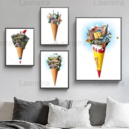 City Building Ice Cream Cone Home Decoration Painting Simple Still Life Painting Bedroom Studio Dining Room Modern Decor Prints