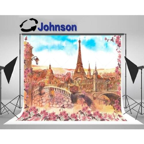Paris Watercolor City Eiffel Tower backdrop High quality Computer print wedding photo studio background