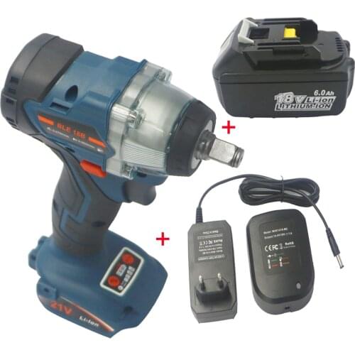 18V 6.0/2.0AH Lithium-Ion Battery 18V Cordless Impact Wrench Brushless 4 Speed 1/2 Automatic Power Tool for Car Tyre Scaffolding