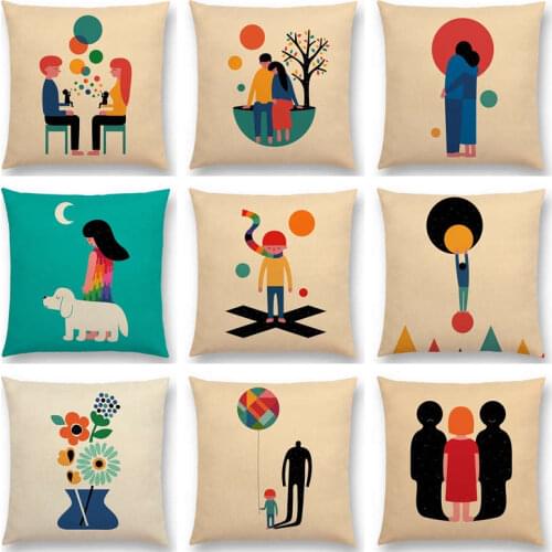 Hot Sale Family Parents And Children Sorrow Happiness Colorful Daily Life Abstract Cartoon Cushion Home Decor Sofa Throw Pillow