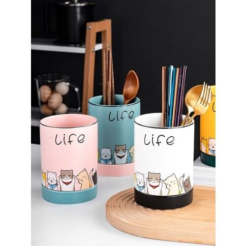 Ceramic drain chopstick holder household kitchen chopsticks rack knife fork spoon storage box kitchen gadget storage container