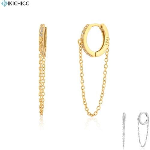 KIKICHICC 925 Sterling Silver Gold 8mm Zircon Huggies Chain Hoops Luxury CZ Round Piercing Pendiente Jewelry Gift Wedding Party