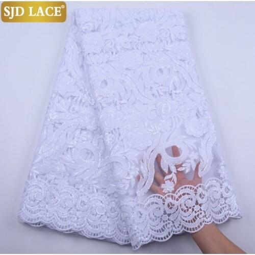 SJD LACE 2020 High Quality French African Lace Fabric With Sewing Sequins Milk Silk LacesFor Wedding Festivals Dress Sew A1881