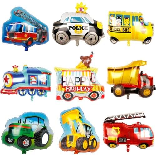 LQZZY 1pc Vehicle series balloons Happy Birthday kids Motorcycle Party Decorations car baby gift tank train Fire truck globos