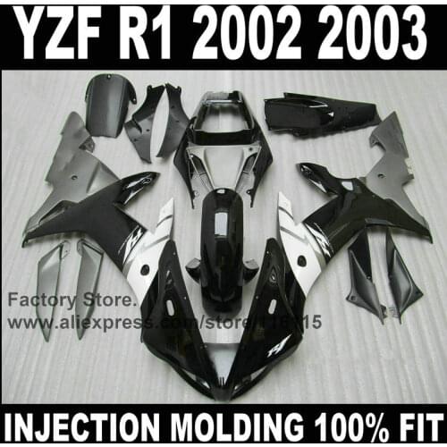 MOTOMARTS Custom Full injection fairings sets for YAMAHA R1 2002 2003 YZF R1 02 03 black white motorcycle fairing parts