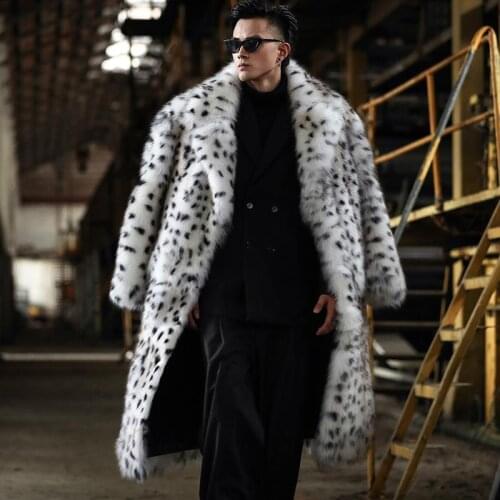 Mens White Leopard Faux Fur Overcoat Lapel Winter Warm Thick Outwear Big Size S-6XL G3