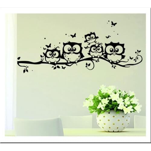 Lovely 5 owls on the tree wall stickers animals stickers butterfly wall sticker for kids room nursery wall decals for baby room