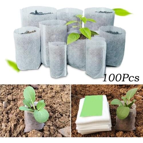 100Pcs Different Sizes Biodegradable Non-woven Seedling Pots Eco-Friendly Planting Bags Nursery Bag Plant Grow Bags for Garden