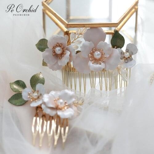 PEORCHID Designer Pearl flower Bridal Hair Comb Bijou Cheveux Mariage Simple Headwear For Wedding Headpieces Ladies Accessories