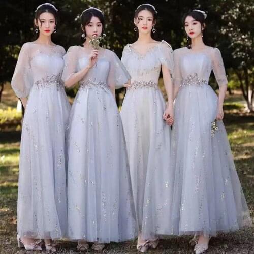 Bridesmaids Dresses Illusion Short V-Neck Sequined Lace Tulle Floor-Length Spaghetti Straps Luxury Women Wedding Party Gown E604