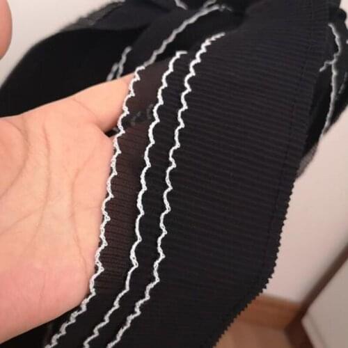 1Yards Pleated Elastic Lace Fabric 8cm Curtain Trimmings Chiffon Material Lace Collar Ribbon Clothing Wedding Dresses Decor LT17