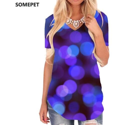 SOMEPET Psychedelic T Shirt Women Dots T-shirts 3d Graphics Tshirts Printed Harajuku V-neck Tshirt Womens Clothing Summer Cool