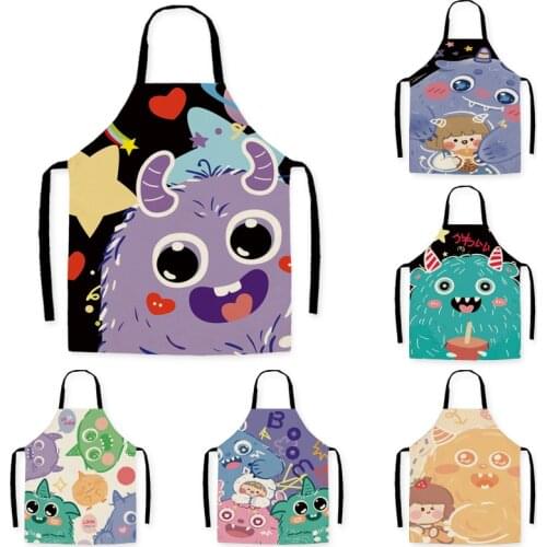 Cartoon cute little monster household apron kitchen cooking blouse aprons cloth art men and women household sleeveless apron
