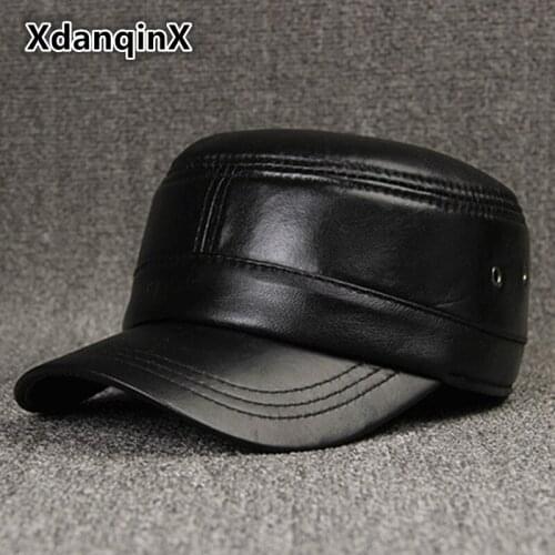 XdanqinX Adjustable Size Womens Hat Genuine Leather Military Hats Mens Sheepskin Winter Hat Male Bone Snapback Simple Dad Ca
