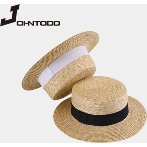 Womens Natural Wheat Straw Hat Ribbon Tie 7cm Brim Rower Hat Derby Beach Sun Hat Hat Ladies Summer Wide Brim UV Protection Hat