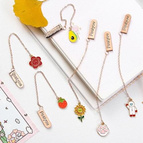 Cute Style Bookmark Metal Pilot Fruit Animal Book Clip Book Holder Tassel Bookmarks Pagination Mark Reading Supplies