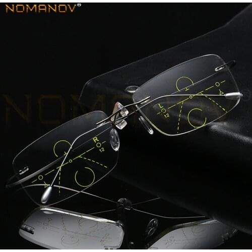 Titanium Frame Ultra Light Anti-blu Light Rimless Progressive Multifocal Reading Glasses Add 75 100 125 150 175 200 225 To 400