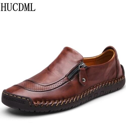HUCDML Leather Men Casual Shoes Comfortable Soft Mens Loafers Large Size 38-48 Support Dropshipping
