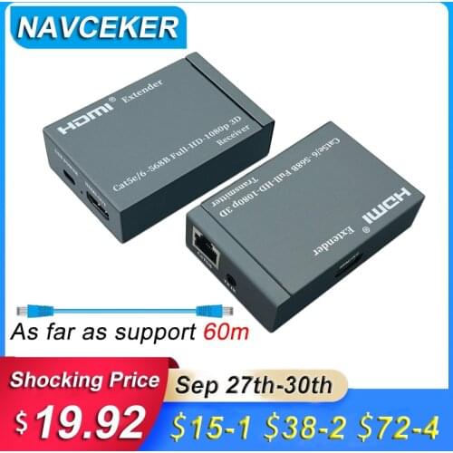 1080P 60m HDMI Extender HDMI Repeater Over Cat6 Cat7 Ethernet Cables With IR Function RJ45 Transmitter TX/RX HDMI Extender Loop