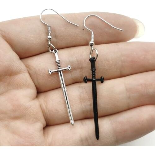 1Pair Mini Vintage Cool Sword Earrings Female Punk Ear Hoops for Womens Jewelry Long Sword Earrings Long Unique Gothic Earring