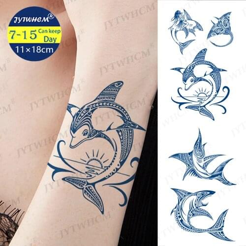 Temporary Tattoo Stickers Long Lasting Dolphin Geometric Pattern Water Transfer Breast Shoulder Flower Body Art Arm Fake Tattoos