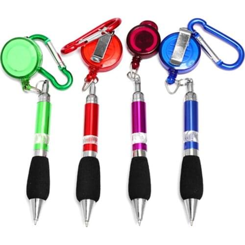 1pc Retractable Mountaineering Keychain Ballpoint Pen Portable Badge Reel Key Manager Lanyard Office Supplies