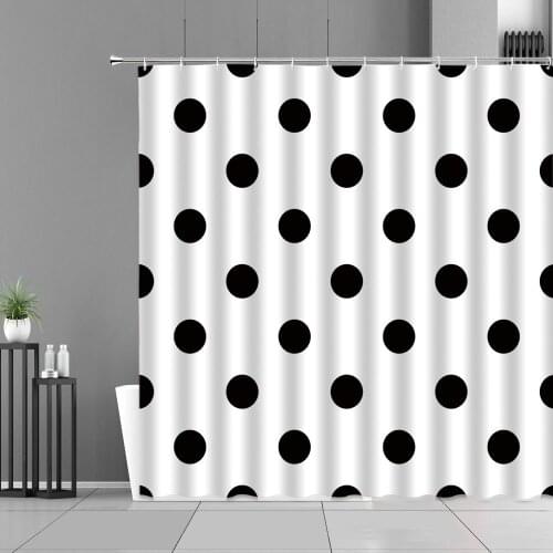 Black Round Wave Dot Shower Curtain Geometric Plaid Cartoon Children Bathroom Curtains Modern Simple Home Decor Hooks Screen Set