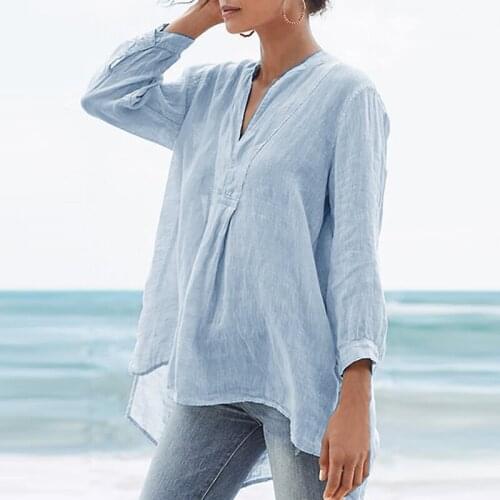 2021 Spring WomenS Blouse Stylish Shirts Casual 9-Point Sleeve Woman Lapel Female Elegant V Neck Solid Casual Loose Tops