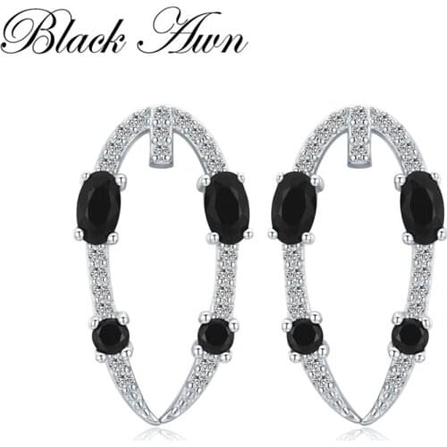 [BLACK AWN] Natural 925 Sterling Silver Jewelry Wedding Stud Earrings for Women Boucle D'oreille I138