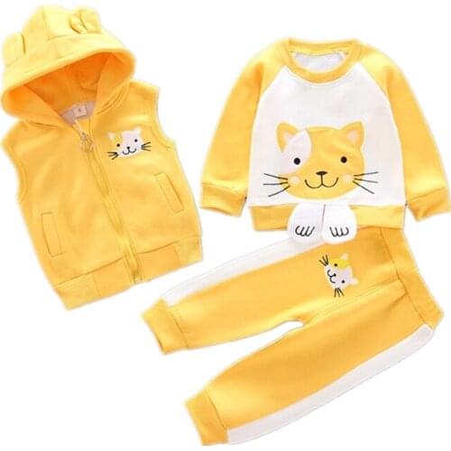 Spring Autumn New Kids Cartoon Casual Clothes Children Hooded Vest T Shirt Pants 3Pcs/Sets Boys Baby Girls Fashion Tracksuit