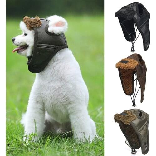 Dog Puppy Winter Hat Cashmere Dog Pilot Hat PU leather cool Comfortable Handsome difraz para perro For small dog