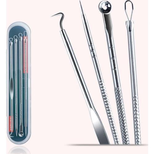 4pcs Stainless Steel Acne Removal Needles Pimple Blackhead Remover Tools Spoon Face Skin Care Tools Needles Facial Pore Cleaner