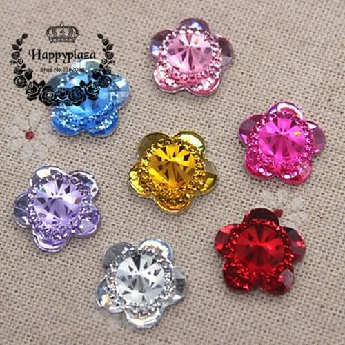 50pcs 16mm Clear/Red/Pink/Blue/Purple/Gold Resin Bling Flower Flatback Cabochon DIY Scrapbooking Phone/Wedding Craft