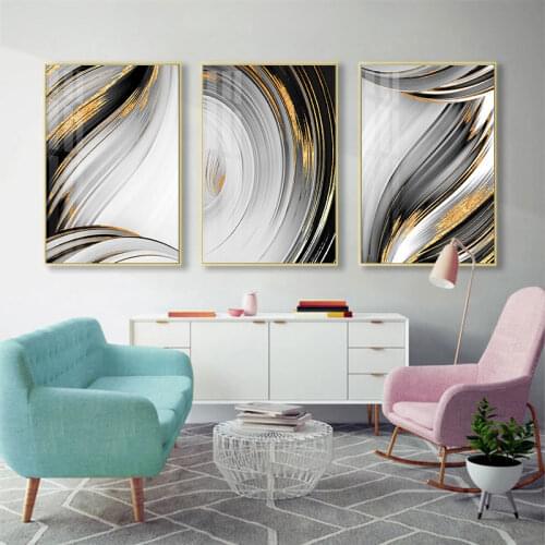 No Framed Abstract Black and Gold Line Canvas Painting Prints Modern Wall Decorative Posters for Living Room Bedroom Home Decor