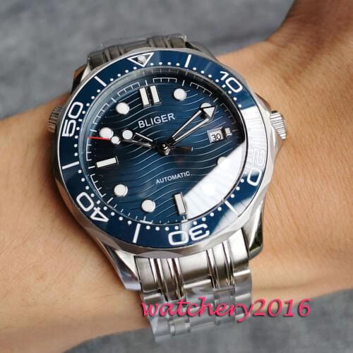 41mm bliger sapphire glass see through back ceramic bezel NH35 Automatic Movement Mens Watch