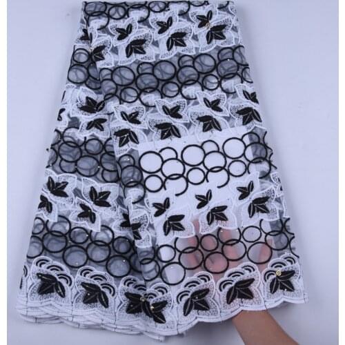 Black+White African Embroidery Tulle Lace Fabrics High Quality Stones French Milk Silk Lace Fabric For Party Dress 5 Yard 1621