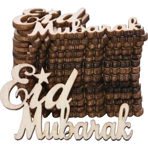 15Pcs DIY Letter Wooden Craft Ornaments Eid Mubarak Ramadan Decoration Wood Chips Islam Muslim Festival Party Decor Supplies