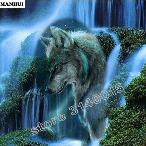 DIY Diamond Mosaic Wolf head waterfall Handmade Diamond Painting Cross Stitch Kits Diamond Embroidery Pattern Rhinestone BCD201