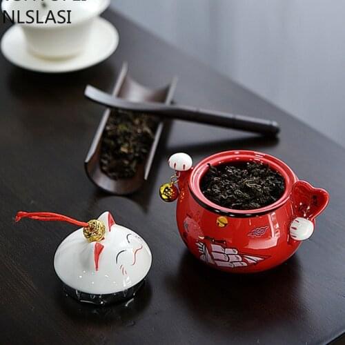 Lucky Cat Ceramic Tea Can Tea set Tea Set Pu'er Tea Jar Portable Mini Tea Seal Can Household Tea Set Accessories WSHYUFEI