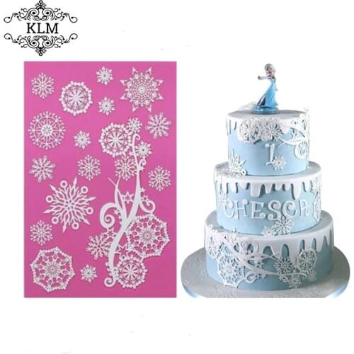 KLM Christmas cake tools Snow Sleigh Lace Silicone Mould Cake decorated chocolate mold