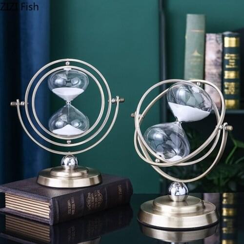 Creative Metal Rotating Hourglass Timer Bookcase Office Decoration Exquisite Crafts Hourglass Countertop Furnishing Decoration