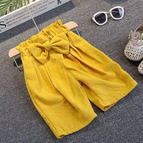 Summer Girl Shorts Baby Cute Bow Korean Version Of The Seven-Point Childrens Wide-leg Pants Summer Outer Wear Thin Style