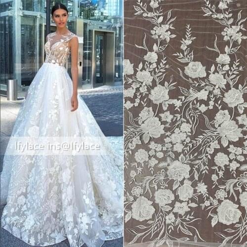 LFY Latest Sequins Luxury Top Quality Rayon Soft Embroidery Tulle Wedding Bridal Gown Dress French Lace Fabric 1 Yard
