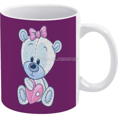 Cute Teddy Bear Love Heart Coffee Mugs Ceramic Personalized Mugs 11 Oz White Mug Tea Milk Cup Drinkware Travel Mug Teddy Bear Lo