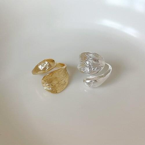 MLKENLY Irregular Fold texture Gold Silver Color Ring Width Open 925 sterling silver Finger Ring For Women