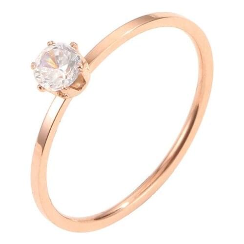 Fashion Stainless Steel Ring With Stone Fine six-jaw zircon ring for woman girl couple Wedding Ring