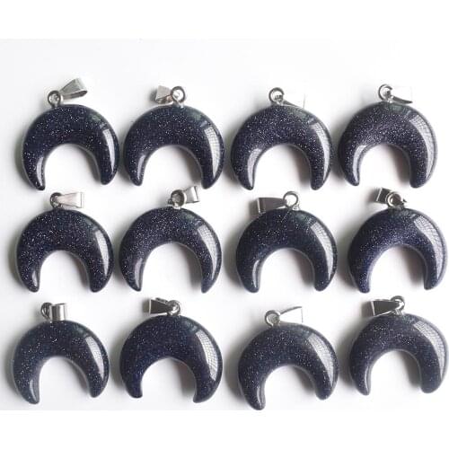 Fashion blue sand stone pink moon shape charms pendants 30mm for Necklace jewelry making Wholesale 12pcs/lot free shipping